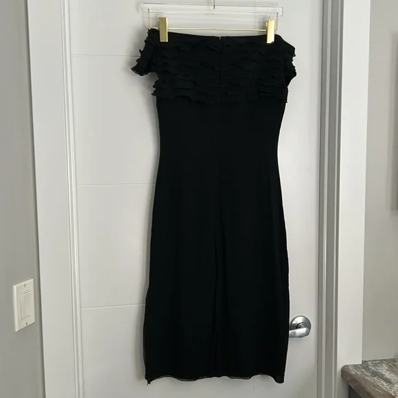 AKRIS 100% Silk Black Off-Shoulder MIDI Dress - Picture 6 of 11